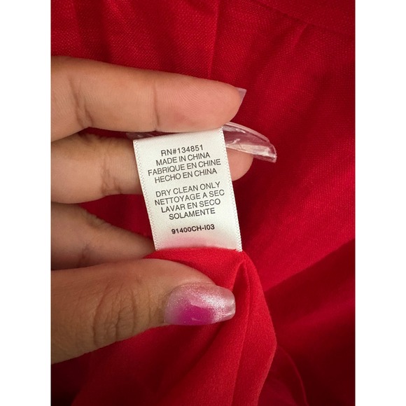 Charles Henry Red Linen Blend Midi Dress Size S NWT Sleeveless Tie Strap Pockets - Picture 6 of 10